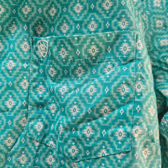Ariat Women's Western Shirt Button Down Teal Real Long Sleeve Fitted XL Rodeo - Picture 4 of 15
